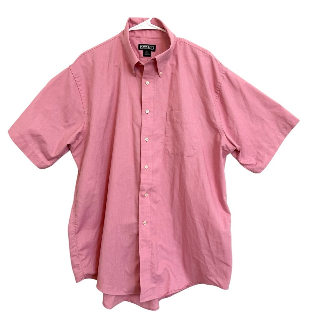2/$15 Lands' End - Men's Pink Casual Short Sleeve Button Down Shirt